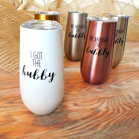 Cantini Bride and Bridesmaids Stemless Flutes Bachelorette Party Set of 5 NIB - Picture 1 of 9